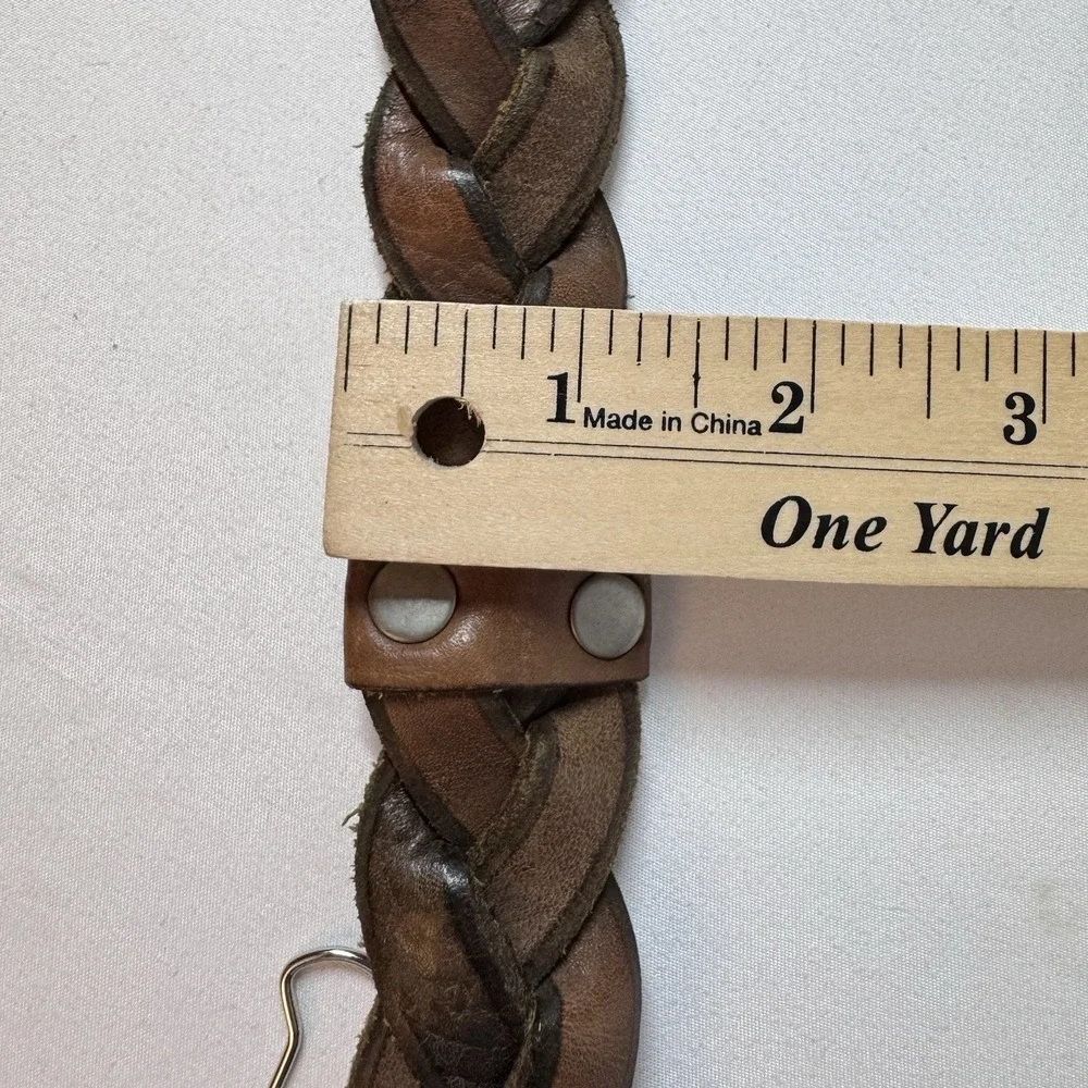Fossil Mens Vtg Brown Genuine Braided Leather Belt Size XL Fits Approx 38